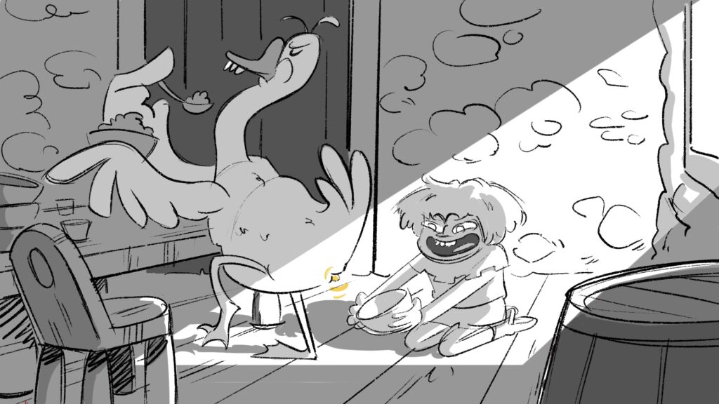 For his disgusting porridge, the goose offers a very little golden egg in exchange.