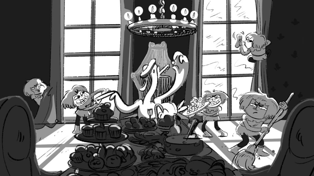 In order to get richer, the peasant fullfill all goose desires. Nothing less than a palace she demands.